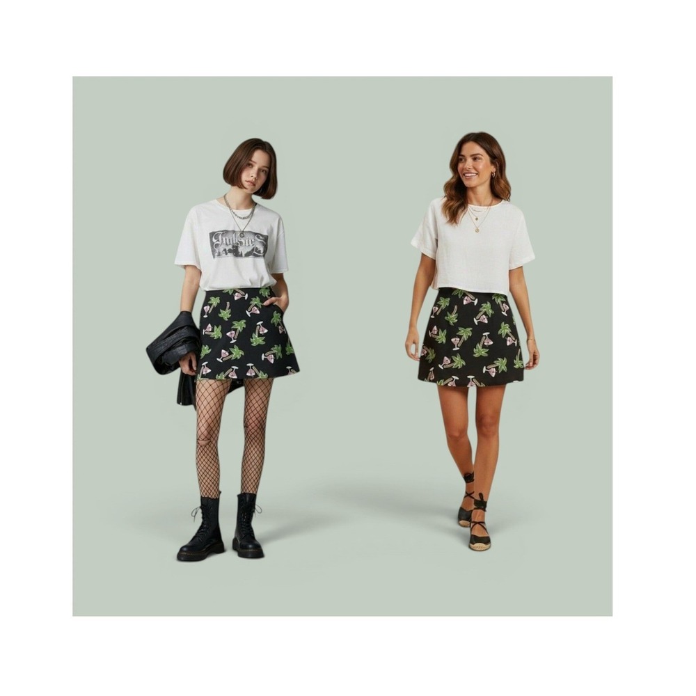 Briggs Novelty Skort 8 Black Tropical Cocktail Palm Tree Tiki Resortwear Vacay